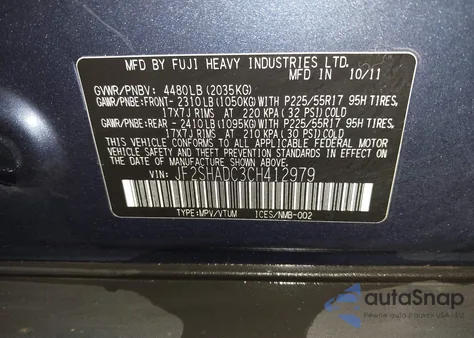 2012 Subaru Forester 2.5X Premium z USA, uszkodzony, nr VIN JF2SHADC3CH412979